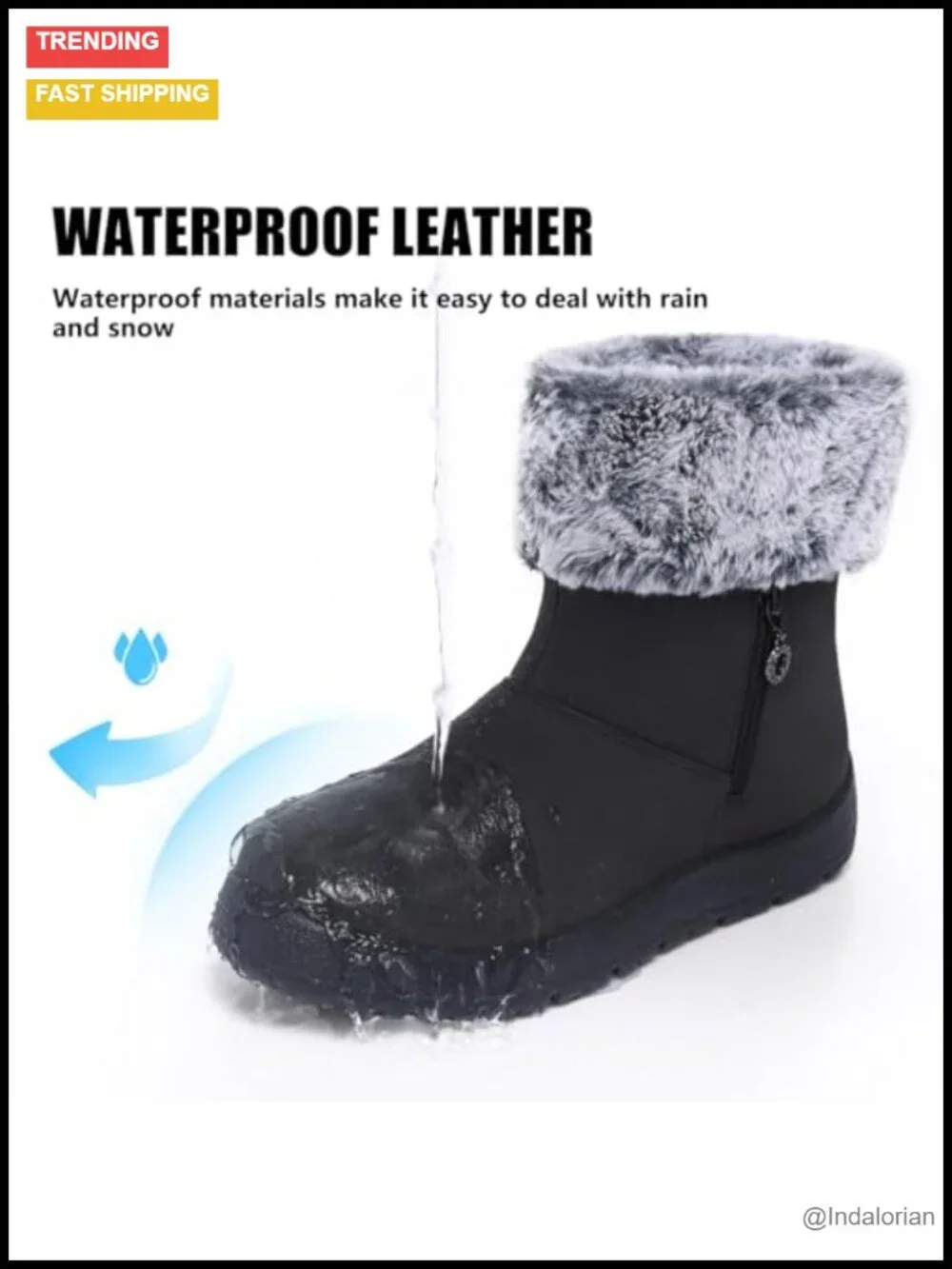 Waterproof Fur Lined Insulated Snow Boots with Side Zipper